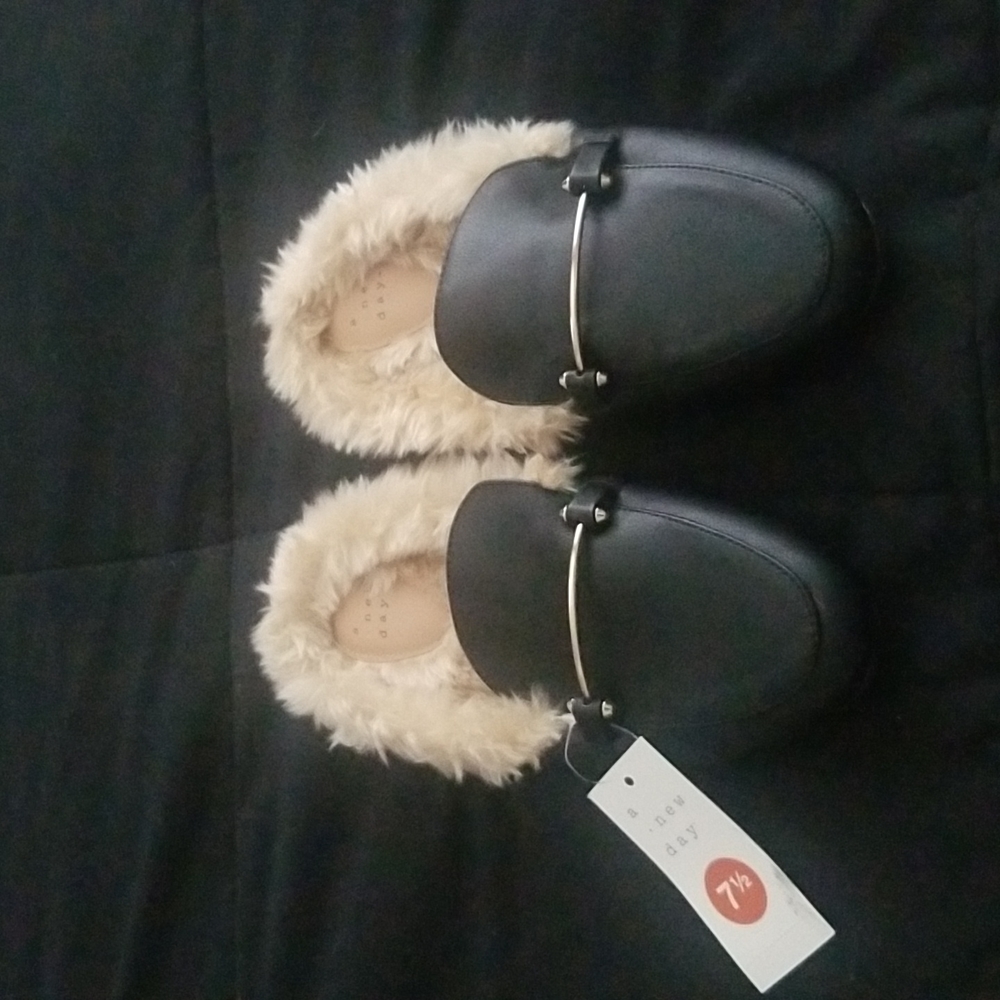 Black fur mules